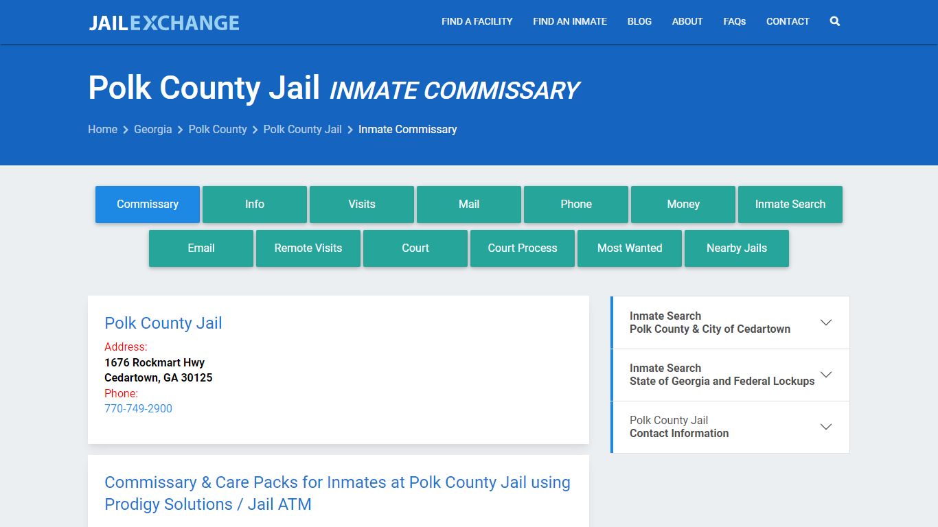Inmate Commissary, Care Packs - Polk County Jail, GA